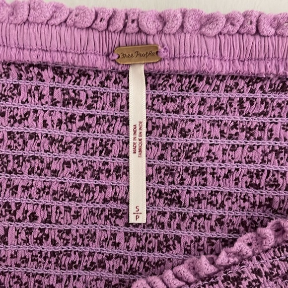 Free People Brittnee Print Smocked Peplum Top Purple Small Floral Smocked - Picture 7 of 11